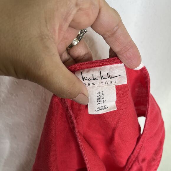 Nicole Miller New York Red Linen Accentuated Waist Flare Dress Size US 2, chic - Picture 7 of 8